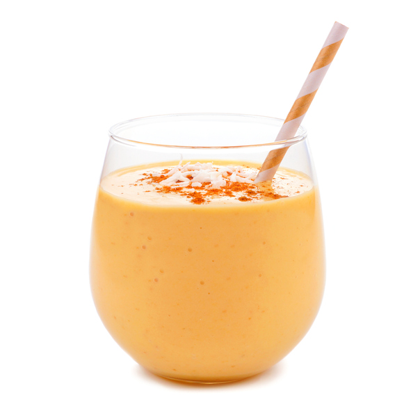 Picture of Pumpkin Maple Smoothie in glass with orange and white striped straw