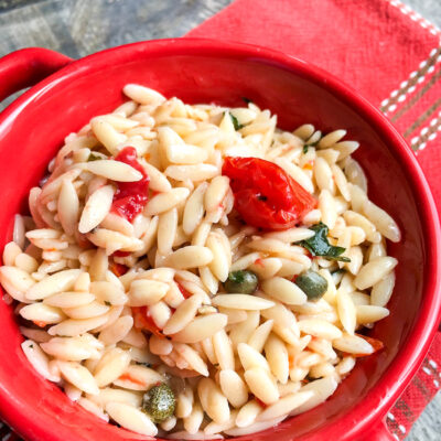 Healthy Orzo Pasta Salad with Tomatoes & Capers + 1 SP on Weight Watchers Purple Plan