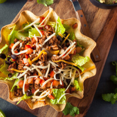 Taco Salad in a Tortilla Bowl with Turkey Breast Cheese and Lettuce
