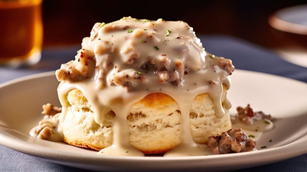 Turkey Sausage Gravy and Biscuits - GLP-1 friendly calorie deficit meal plan recipe