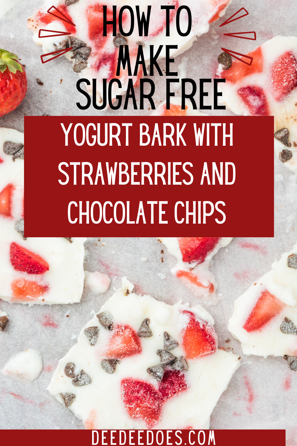 Sugar Free Frozen Yogurt Bark with Strawberries & Chocolate Chips