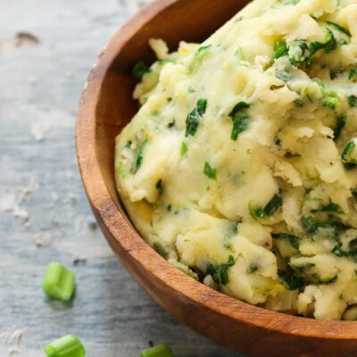 Homemade Colcannon / Irish Mashed Potatoes St Patrick day food, selective focus