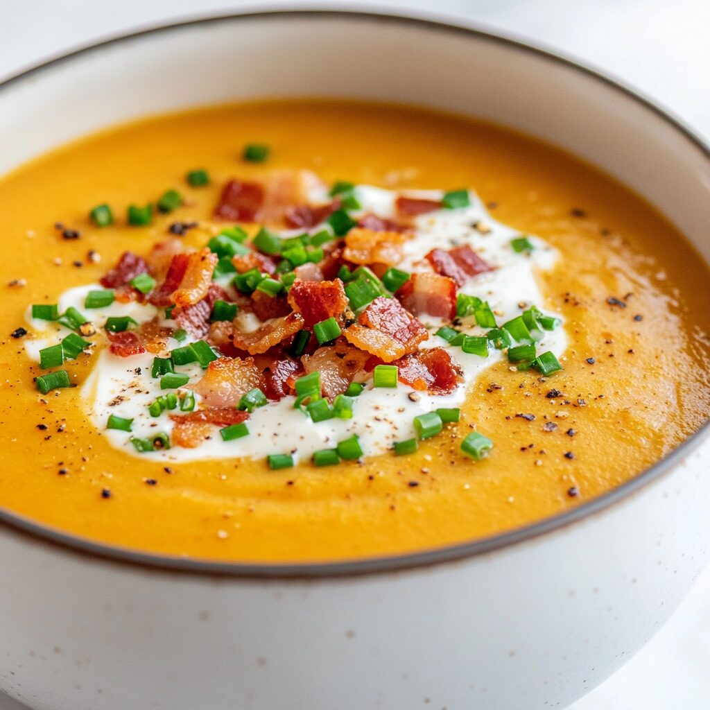 Creamy Pumpkin Bisque with Bacon - GLP-1 friendly calorie deficit meal plan recipe