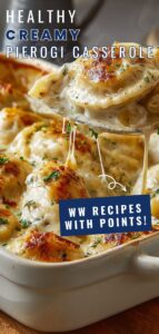 Lightened-Up Pierogi Casserole baked until creamy and golden, topped with caramelized onions and chives — a cozy, WW-friendly comfort food perfect for WW Recipes With Points.