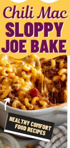 A cozy, lighter twist on classic chili mac, this Healthy Chili Mac Sloppy Joe Bake features lean ground turkey, tomatoes, onions, high-protein macaroni, and melted light cheddar. Creamy, cheesy, and perfect for anyone who loves Healthy Comfort Food Recipes.