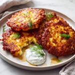 Crispy Cottage Cheese Turkey Protein Fritters with Creamy Dill Yogurt Sauce
