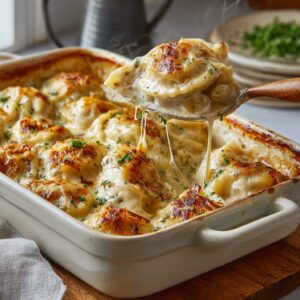lightened up pierogi casserole creamy cheesy comfort food easy dinner recipe healthy casserole