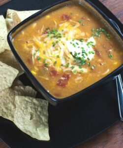 chicken enchilada soup high protein easy dinner recipe healthy crockpot or instant pot meal