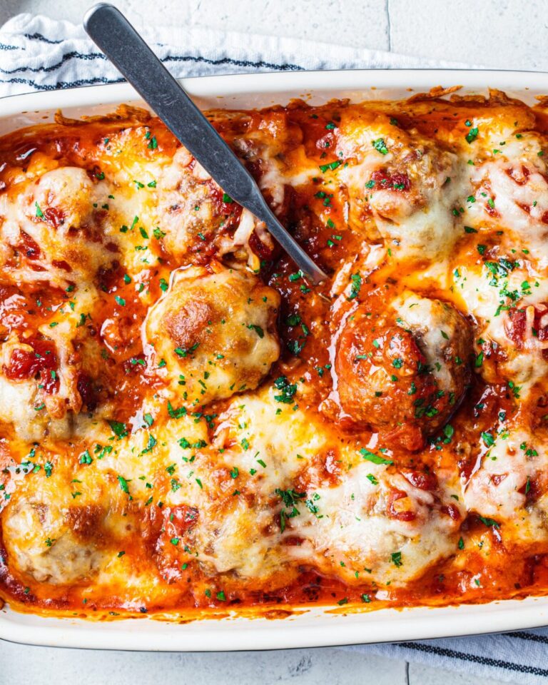 Baked Cheesy Meatball Casserole high protein calorie deficit meal